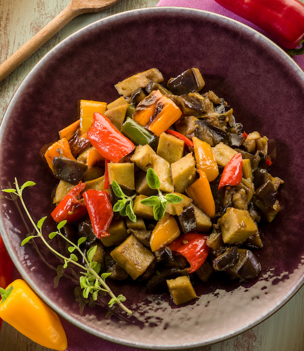 seitan stew with eggplant nd pepper,vegetarian food
