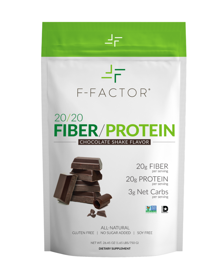 F Factor 20/20 Chocolate Protein Powder Front Label